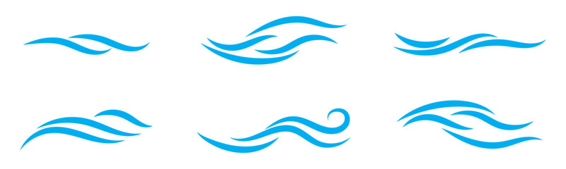 Water wave, sea wave set. Zigzag line. Water logo, symbol vector collection.