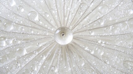 Close-up of dew drops on a dandelion seed head.