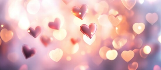 Fototapeta premium Romantic pink hearts bokeh background.