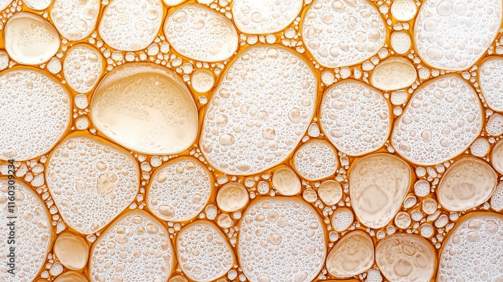 Poster bubbles in liquid background with varying sizes and textures creating organic patterns