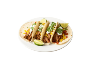 Tacos Mexico Trio of soft corn tortillas filled with carnitas, carne asada and al pastor meats, diced onions, cilantro and