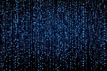Cascading blue binary code on a dark background, representing digital data or programming concept, illuminated with glowing effect, Ai generative