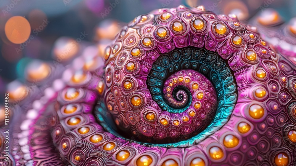 Poster intricate swirling pattern of colorful spirals with glossy textures and bokeh background