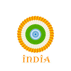 India Text with Indian Flag Paper Flower on Png Background for Happy Republic Day and Independence Day.