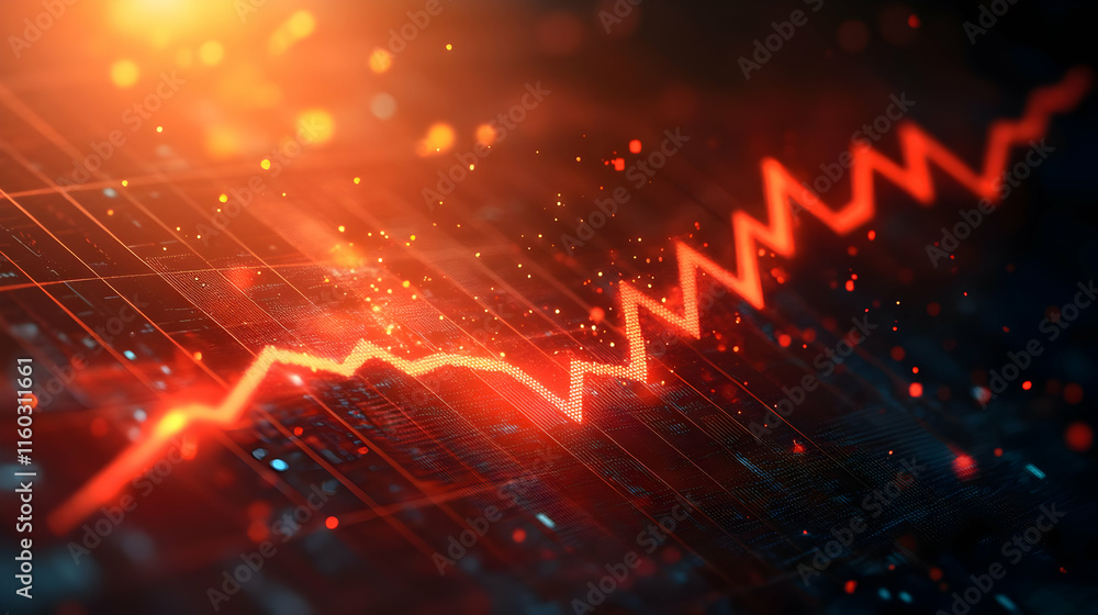 Aufkleber abstract representation of fluctuating data trends with a glowing red line on a dark background.