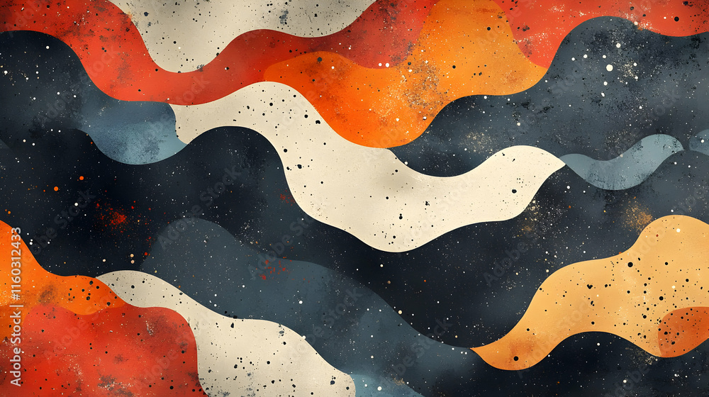 Poster abstract wavy pattern with vibrant colors and textures.