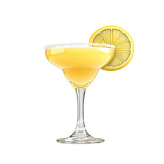 Extreme front view of a perfect looking hyper-realistic Apricot Margarita tequila cocktail drink isolated on a white transparent background