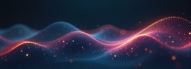 Fototapeta premium Abstract digital wave with glowing dots and bokeh lights, representing technology, data visualization, or a futuristic background.