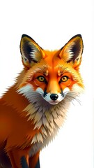 Obraz premium Vibrant red fox portrait on white background featuring stunning detail and realistic texture