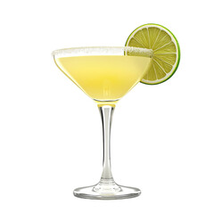 Extreme front view of a perfect looking hyper realistic Tequila and Lemonade tequila cocktail drink isolated on a white transparent background
