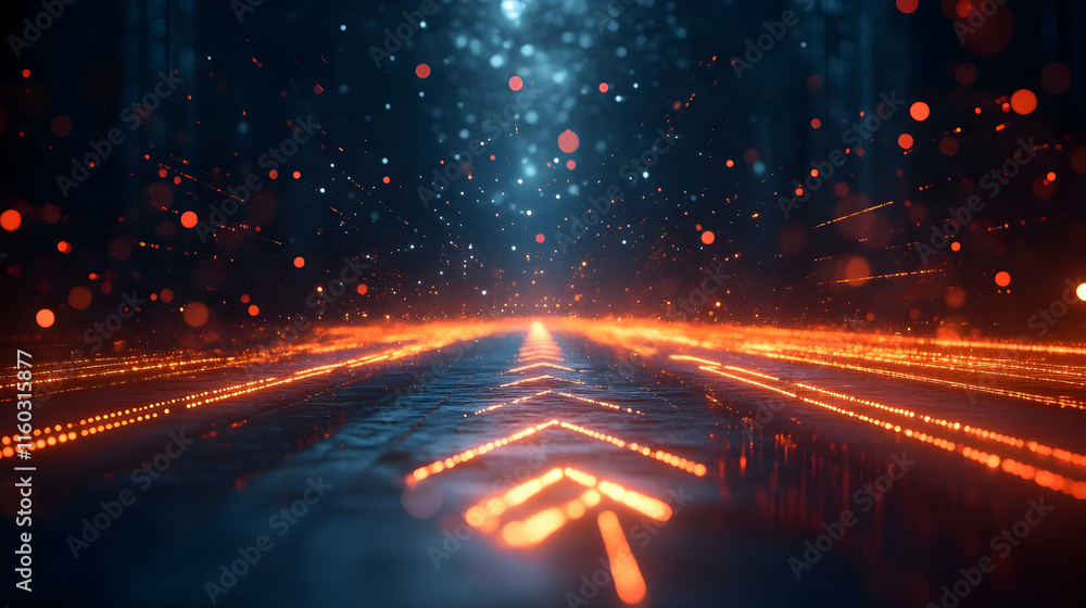 Aufkleber a futuristic scene with glowing lines and particles, suggesting movement and depth.