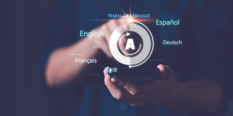 Concept of language translation application technology ,speaking different languages ​​around world ,Online translation service ,Application of AI technology ,Translator ,Foreign language courses