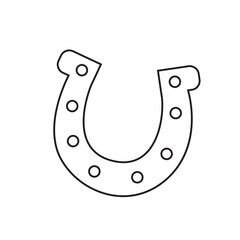 A transparent background illustration of St. Patrick's Day golden horseshoe, outlined in black, featuring a clover symbol. It's a minimalistic design tied to luck and Irish traditions.