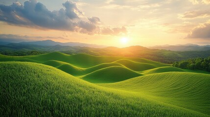 Obraz premium A beautiful, sunlit field of grass with a mountain in the background. Generative AI