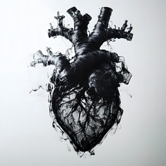 Intricate Vascular Heart Formed by Ink Droplets in Water