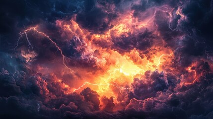 Fototapeta premium A stormy sky with a bright orange sun in the middle. Generative AI