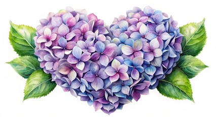 Fototapeta premium Hydrangea Heart Blossom Watercolor Painting - Action Shot, Isolated Flower, Vibrant Colors, Floral Art