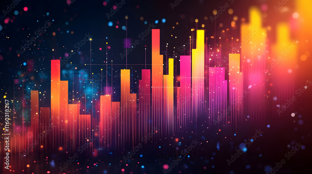 Poster colorful abstract bars representing data visualization and analytics.