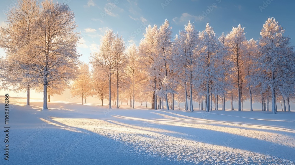 Aufkleber a snowy field with trees in the background. generative ai