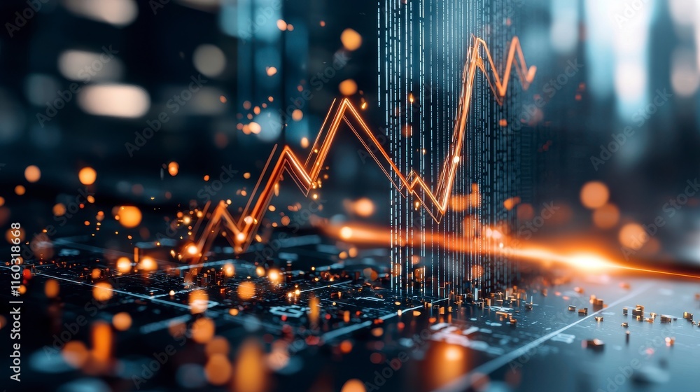 Poster dynamic financial chart with glowing lines and abstract data visualization background
