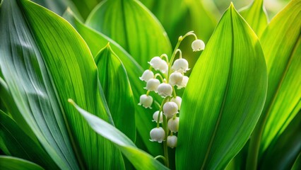 Obraz premium Lily of the Valley Green Leaves Frame - Spring Floral Botanical Photography