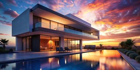 Luxury Villa Summer Retreat: Silhouette Photography of Modern Estate & Pool