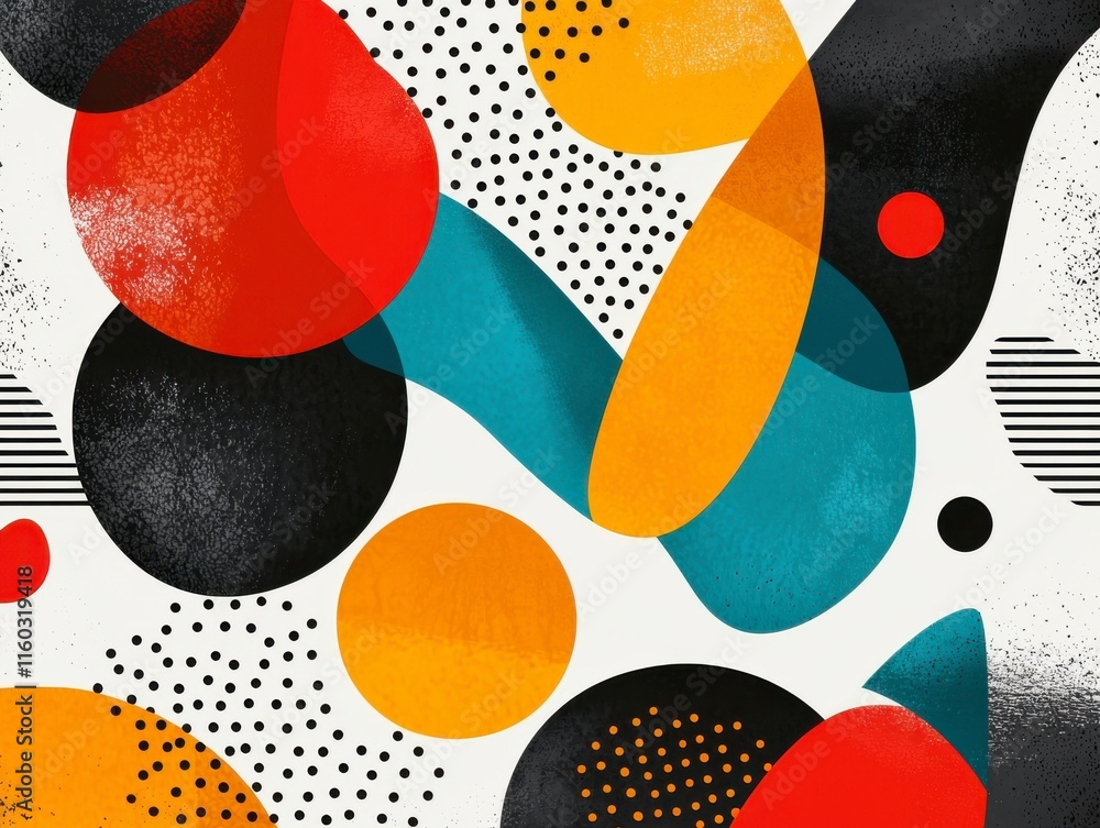 Poster vibrant abstract shapes with colorful elements and textured patterns