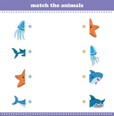 Match halves of cute cartoon wildlife animals. Logical game for kids
