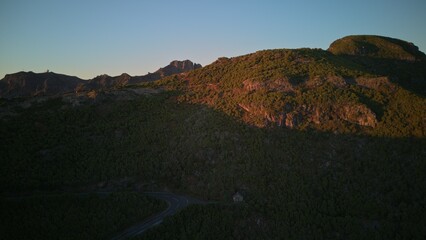 Scenic Landscape of Mountain Range at Golden Hour Sunset