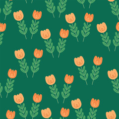 Seamless pattern cartoon flower and leaves. cute plant wallpaper and background for gift wrap paper