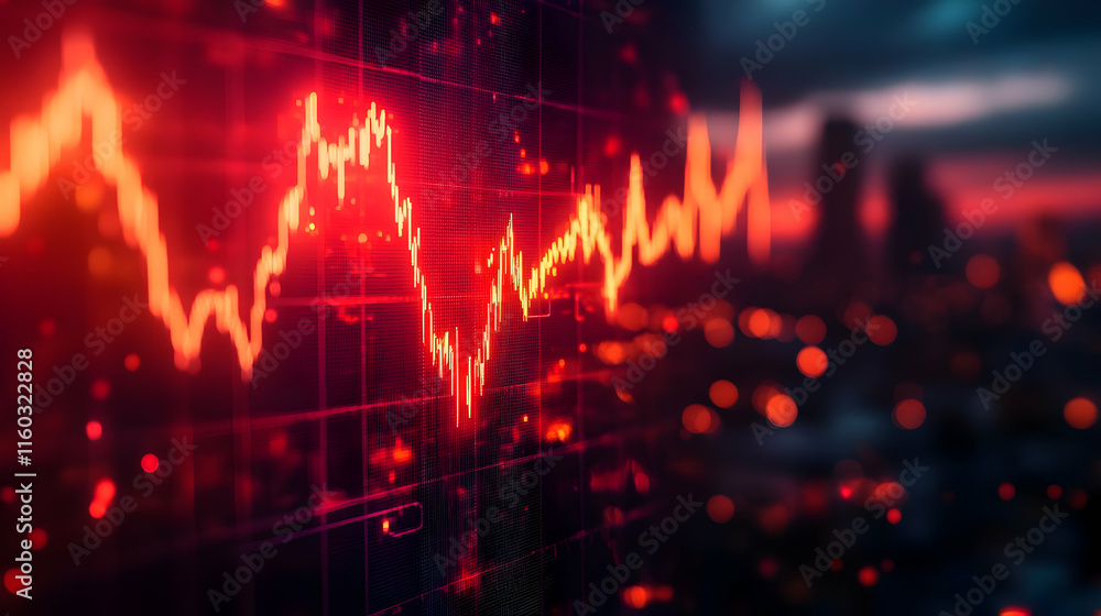 Aufkleber a digital graph displaying fluctuating data trends in a vibrant red hue.