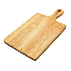 Natural wooden cutting board with handle isolated on transparent background