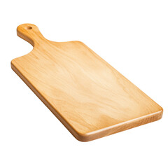 Natural wooden cutting board with handle isolated on transparent background