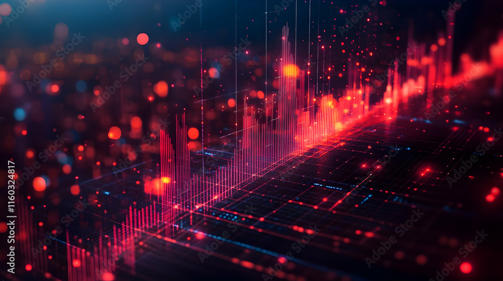 Poster abstract visualization of data with vibrant colors and digital elements.