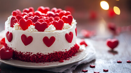 Exquisite Red Heart Decorated Cake Perfect for Romantic Occasions : Generative AI