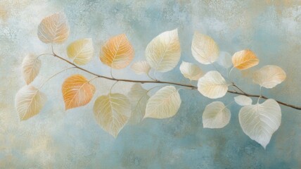 Delicate Autumn Branch With Pale Yellow Leaves