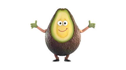 Cheerful Avocado Character with Arms and Face