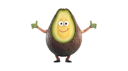 Cheerful Avocado Character with Arms and Face