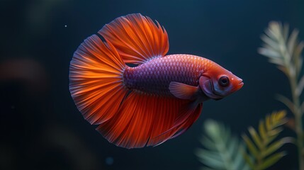 Vibrant red and blue betta fish swimming gracefully