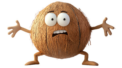 Cartoon Coconut Character with a Surprised Expression