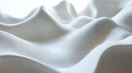 Abstract white undulating surface with dotted texture.