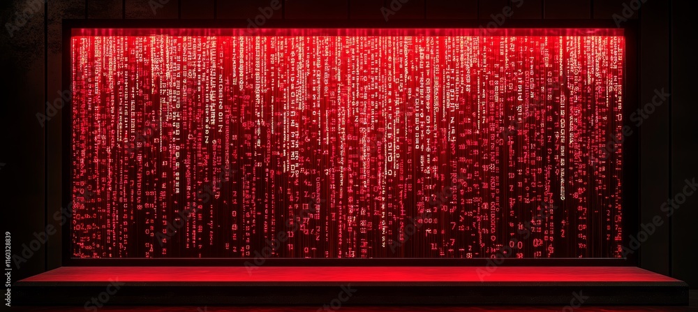Poster Red binary data rainfall. Generative AI technology.	
