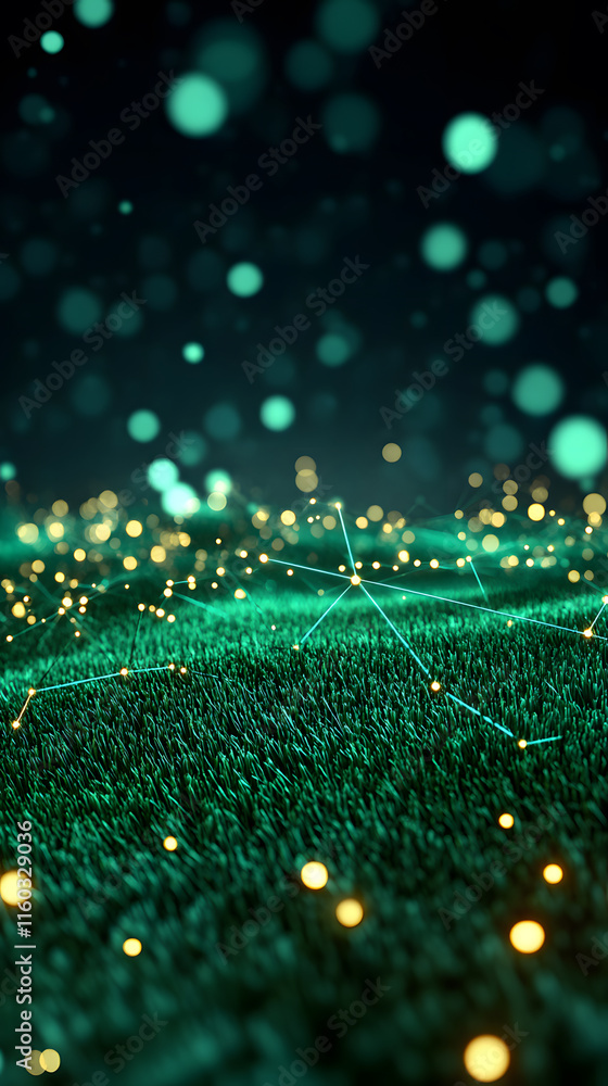Poster Abstract green background with luminous particles and a textured surface, creating a dreamy atmosphere