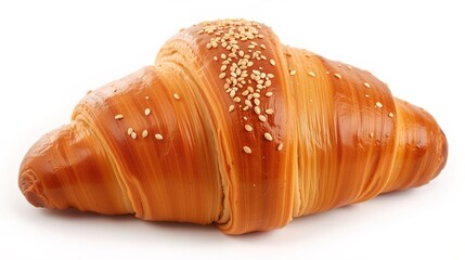  Golden brown croissant topped with sesame seeds.