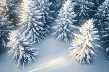 snow covered evergreen forest with trees dusted in snow peaceful, winter nature, serene landscape