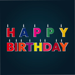 Happy birthday colorful style candle typography and blue background template. 