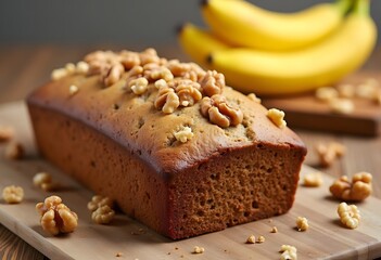 Delicious banana bread with walnuts and oats. Closeup view of Sliced Banana Bread
