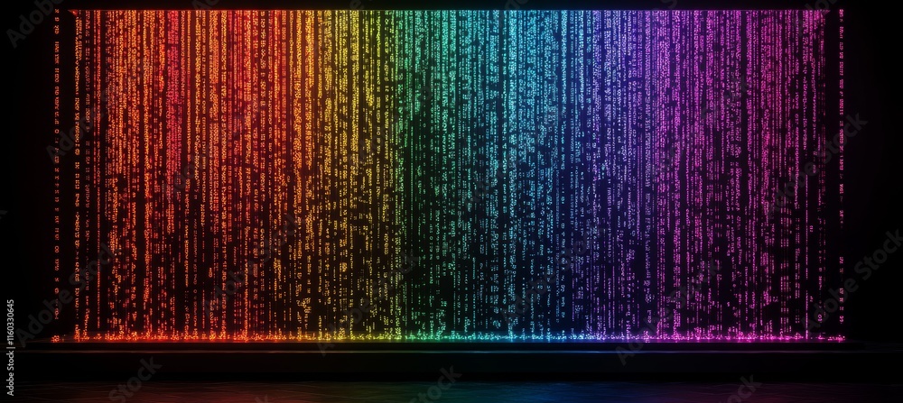 Aufkleber Colorful rainbow matrix binary data waterfall. Wireless blockchain  transfer. Generative AI technology.	
