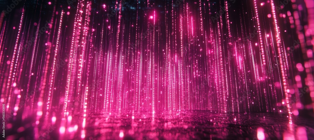 Aufkleber Abstract pink binary data particle rainfall. Wireless system transfer. Generative AI technology.	
