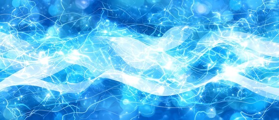 Fototapeta premium A blue wave with white lines and dots